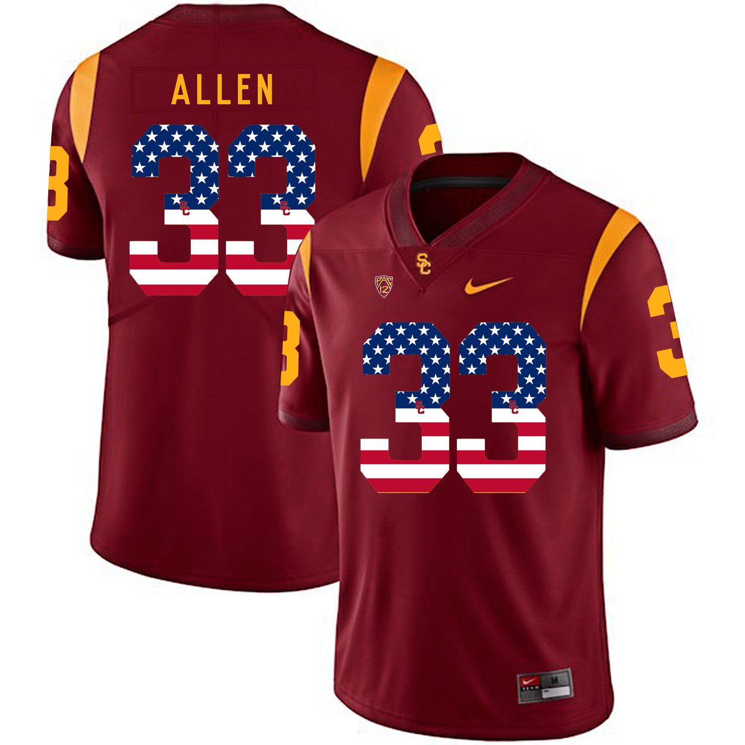 Men USC Trojans #33 Allen Red Flag Customized NCAA Jerseys